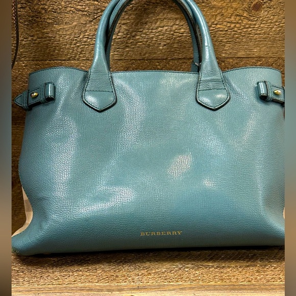 Burberry Blue Leather & House Check Tote Bag - Picture 1 of 14